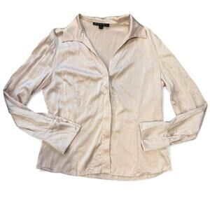 90s coquette minimalistic pale pink button up 100% silk blouse womens size 12